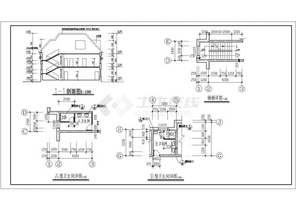 地上三层砖混结构高级商务会所建筑设计全套施工图-图二