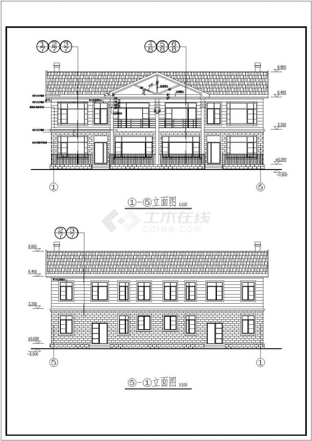 现代两层别墅民用建筑设计施工图（含设计说明、门窗表、）-图一