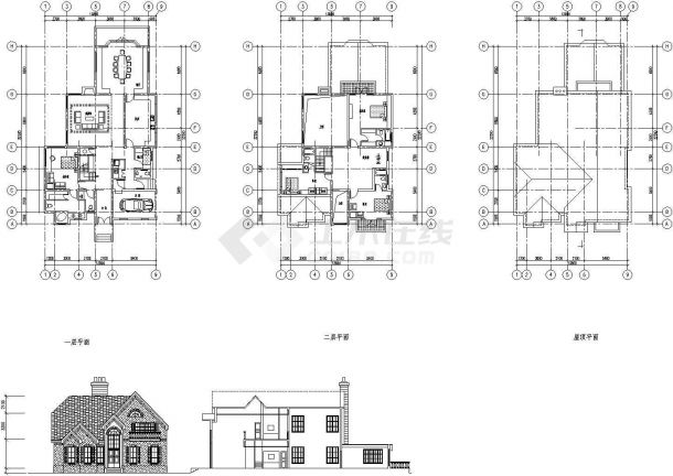 同一个别墅区三套三种户型别墅民用建筑设计施工图（含效果图）-图一