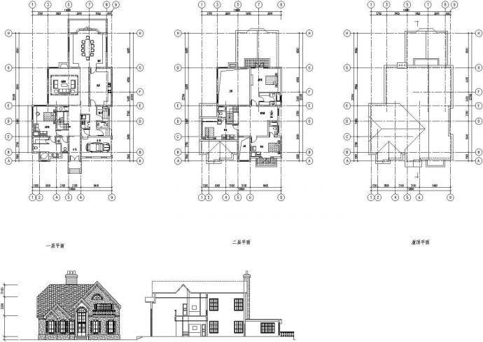 同一个别墅区三套三种户型别墅民用建筑设计施工图（含效果图）_图1