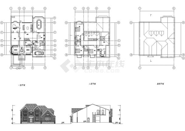 同一个别墅区三套三种户型别墅民用建筑设计施工图（含效果图）-图二