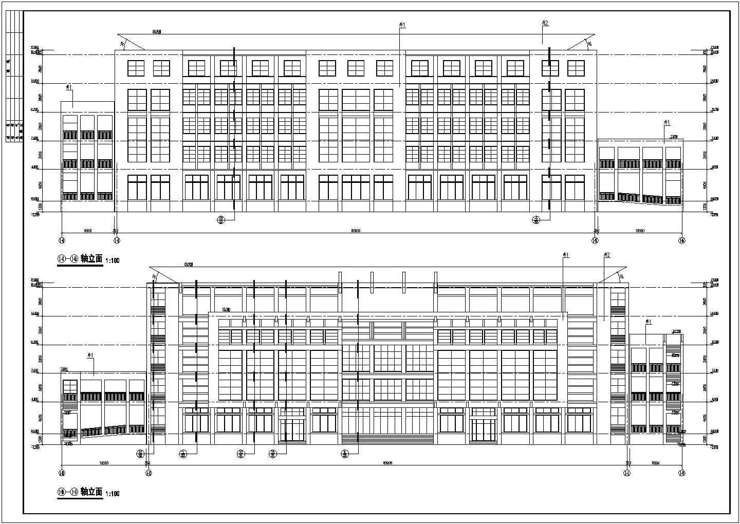 江苏五层社区服务中心办公楼施工设计cad平立面布置图
