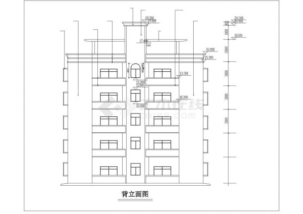 20米小型五层公寓楼建筑施工设计cad平立面布置图纸-图二