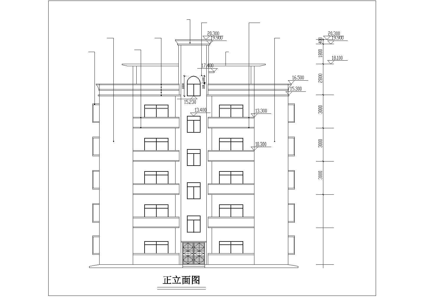20米小型五层公寓楼建筑施工设计cad平立面布置图纸