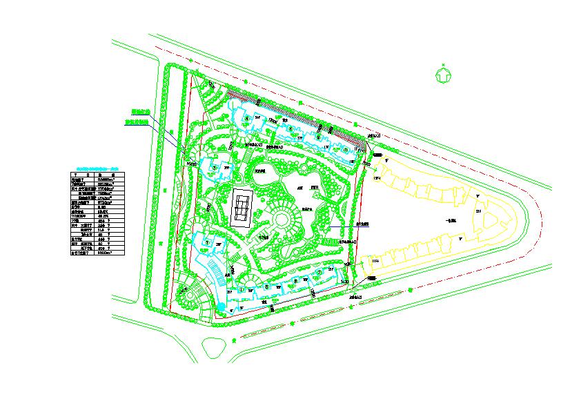 小型的居住组团园林景观设计总平面图（标注详细）