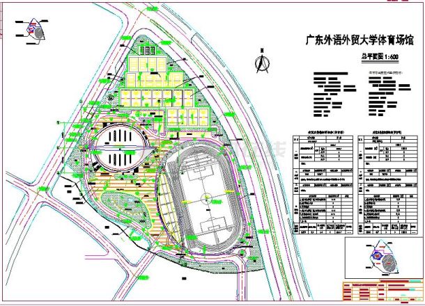 广州某大学校园体育场馆总体规划设计cad平面布置图-图一