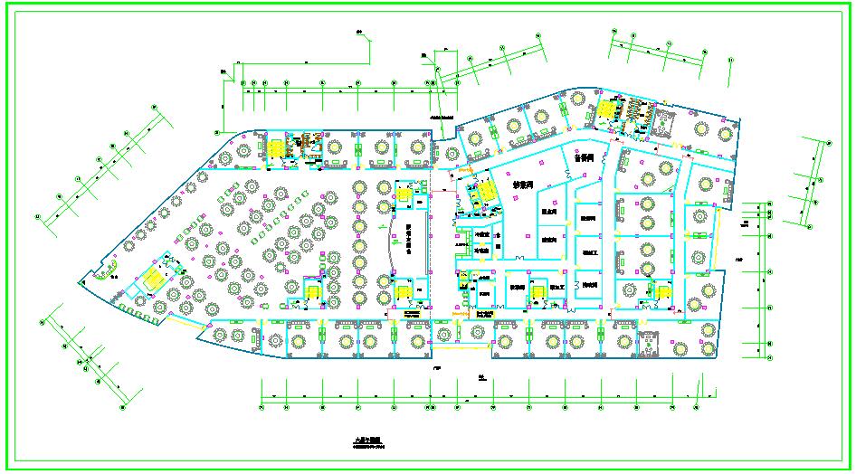 学校大型餐厅带双卫生间规划设计cad总平面布置方案图