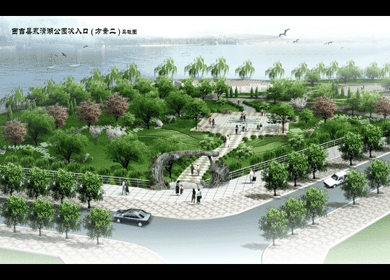 某公园入口广场景观设计鸟瞰_图1