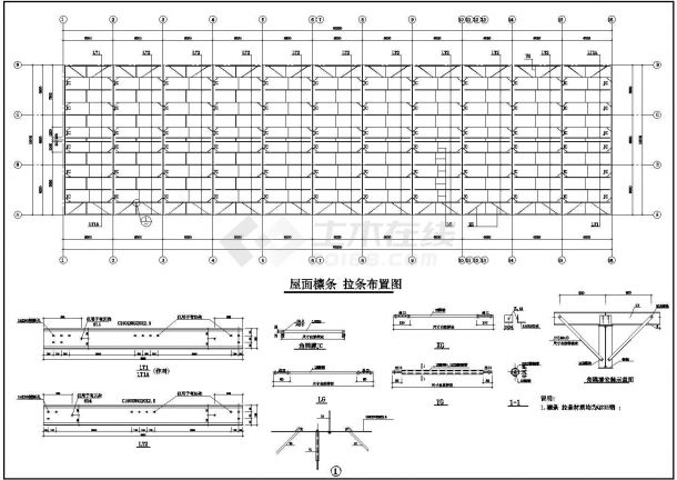 某地18米单跨轻型门式钢架厂房结构施工图-图一