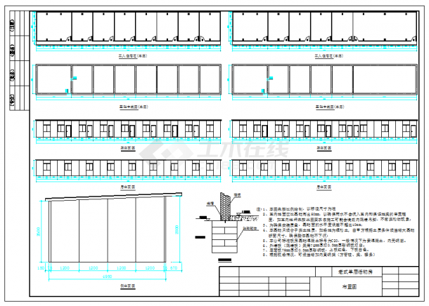 工棚房和二层彩钢和K型房CAD平面布置参考图-图二