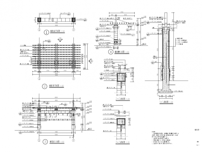 悬臂拉索木廊架施工设计cad布置图纸_图1