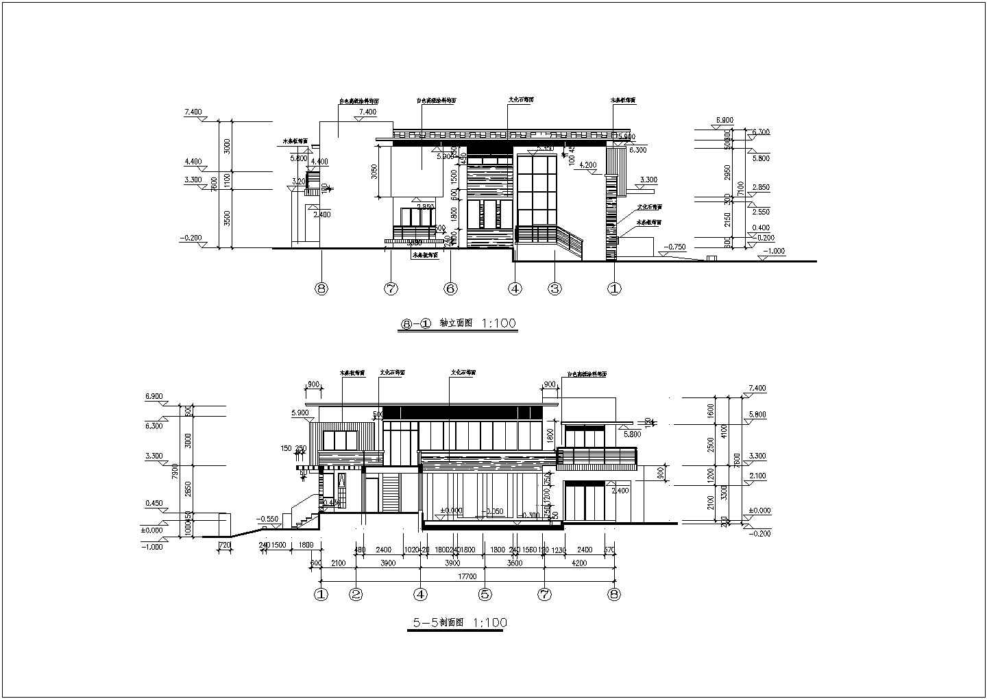 时尚大气二层别墅建筑设计带详细栏杆平台cad施工方案图纸