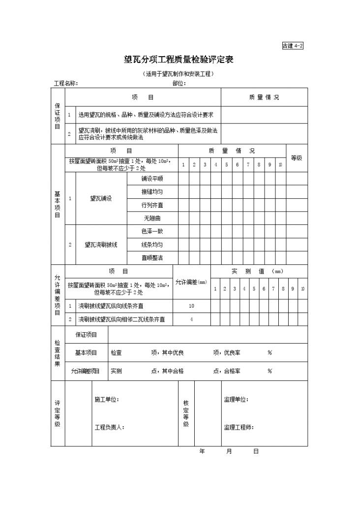 古建望瓦分项工程质量检验评定表.-图一