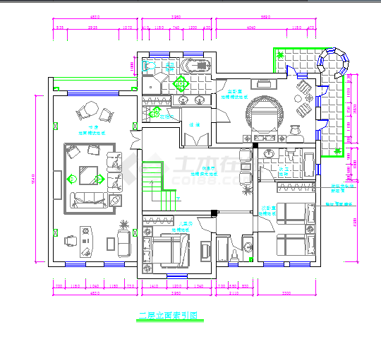 北京某地别两层墅装修设计带索引CAD施工图-图二