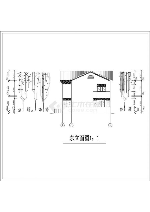 江苏某地区经典两层家庭小别墅建筑设计CAD图纸-图二