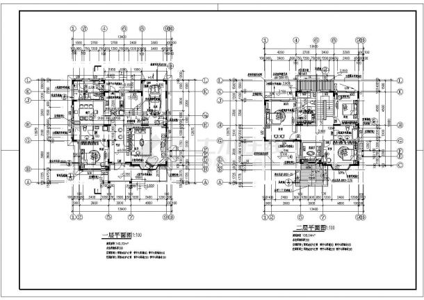 南京某地区108.04平方米两层小别墅设计cad施工图-图二
