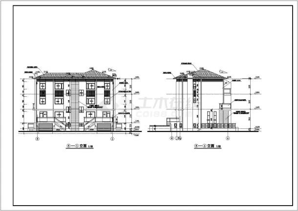 山东某地区三层双拼别墅建筑设计CAD施工图-图二