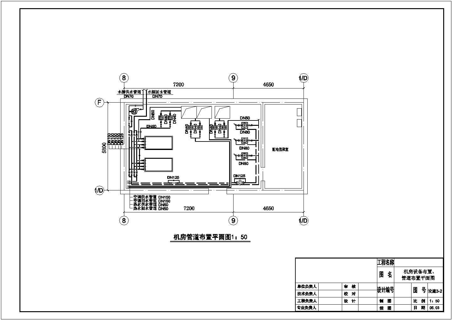 上海某地区机房水源热泵空调设计cad图（含设计说明）