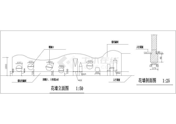 某地区花墙绿化设计CAD施工详图-图一