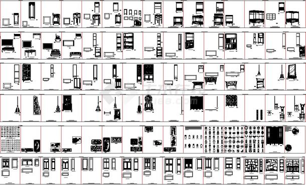 中式家具三视图 CAD图块合集 平面图块-图一
