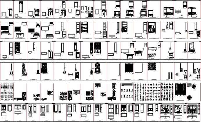 中式家具三视图 CAD图块合集 平面图块_图1