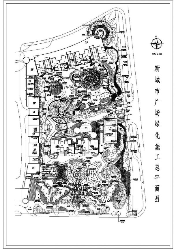 某地小区广场绿化设计总平面CAD图-图一