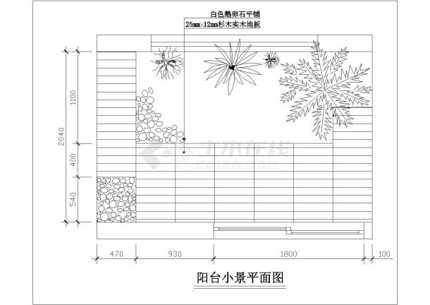 某地区住宅阳台小景平面图及立面设计图-图二