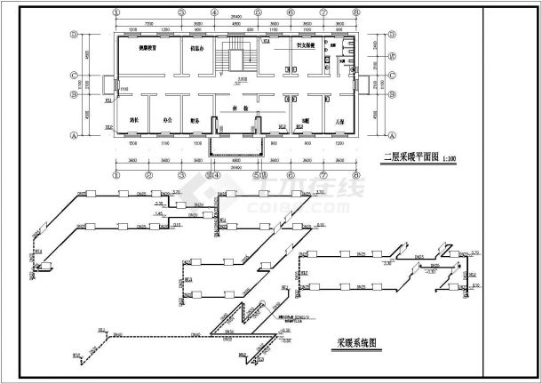 西安某地区两层建筑采暖设计cad图（含采暖说明）-图二