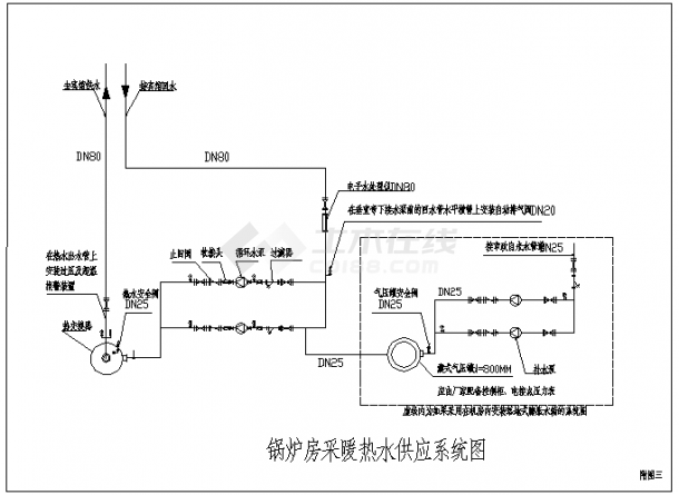 某地区锅炉房采暖热水供应系统设计图-图一