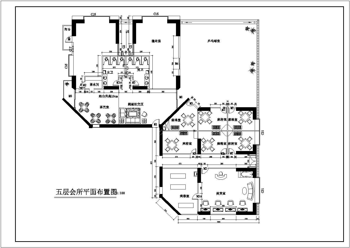 上海市市中心某商业会所CAD设计图