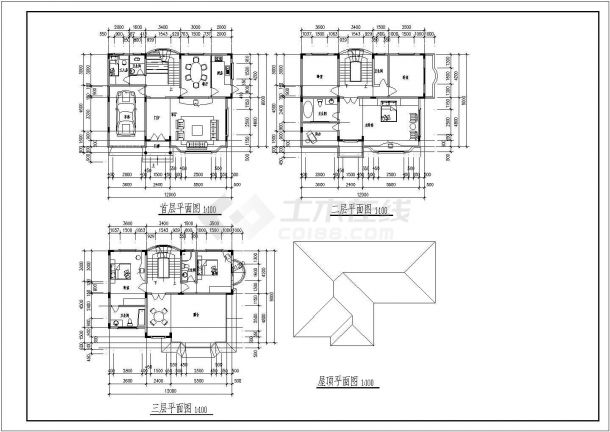 某三层别墅建筑设计图（含效果图）-图二