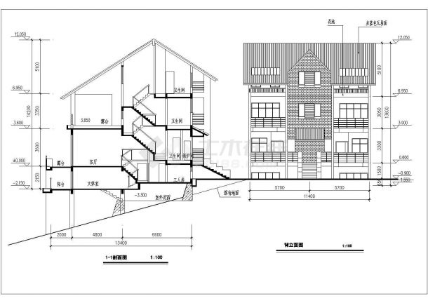 某地区三层双拼别墅建筑设计方案图-图二