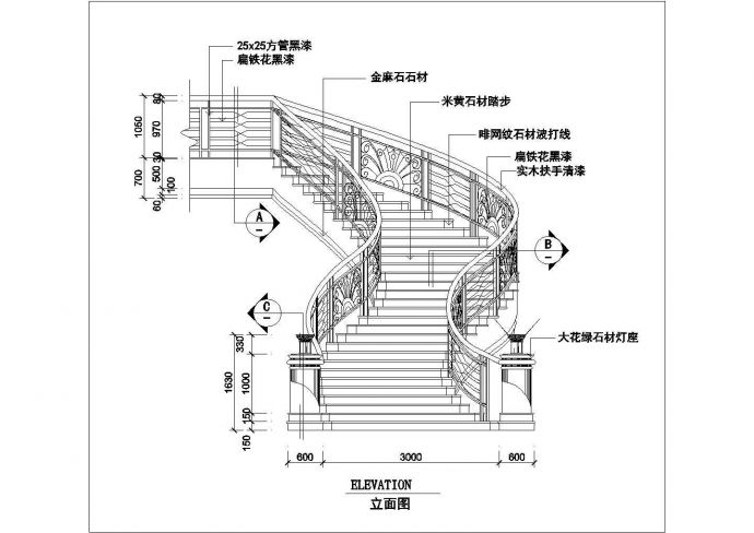 某豪宅内楼梯设计施工详细cad图纸_图1