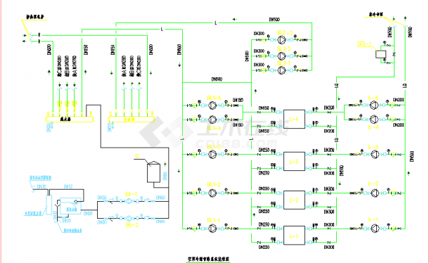 杭州某地区高校机房空调冷源管路系统流程设计cad图-图一