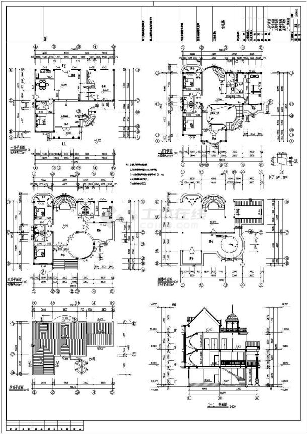 某地区三层欧式独栋别墅设计建筑施工图-图二