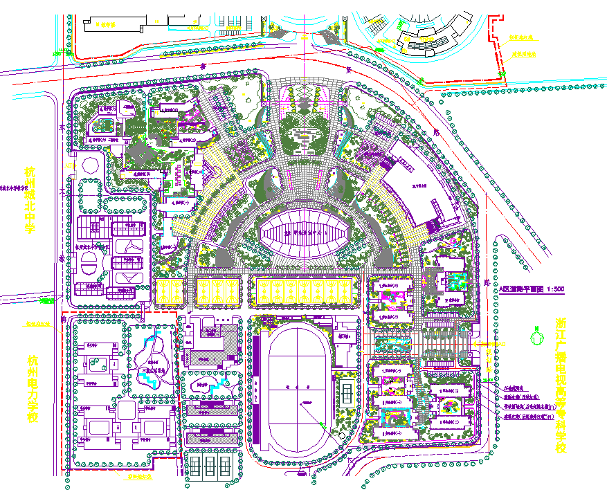 比较详细的浙大城市学院景观设计cad图