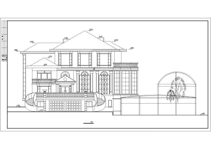 某仿古豪华别墅建筑CAD施工设计图_图1