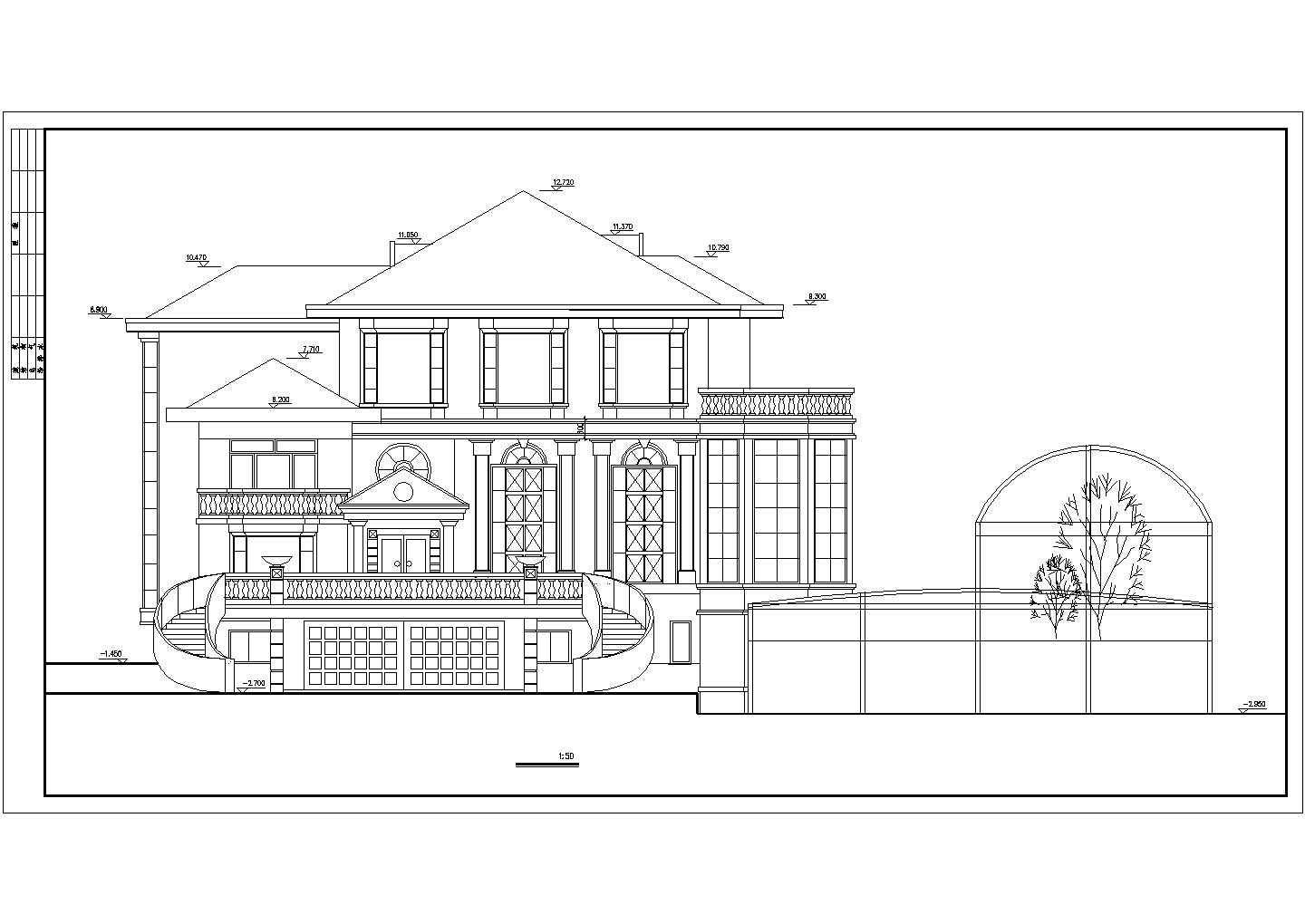 某仿古豪华别墅建筑CAD施工设计图