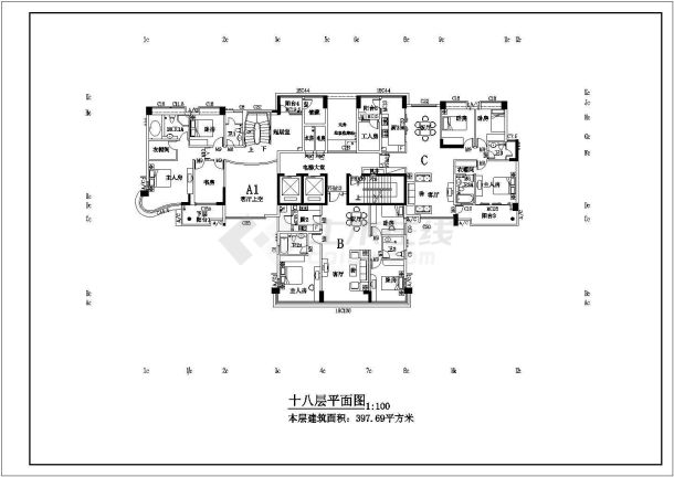 广东省东晟某地珠江花园住宅平面图-图二