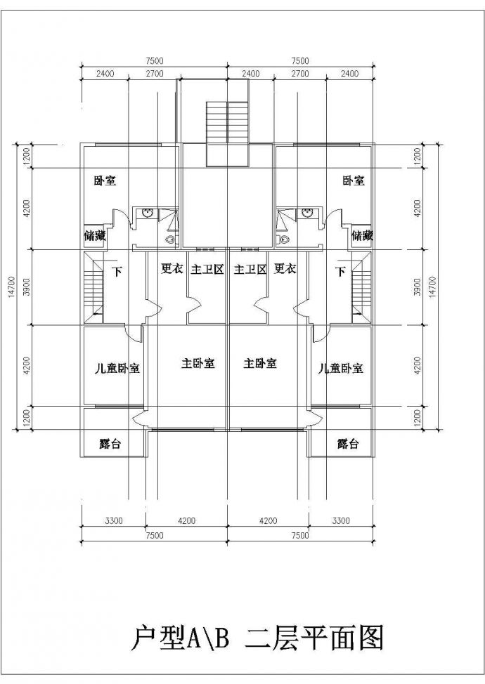 某地叠拼别墅建筑户型平面方案设计图纸_图1