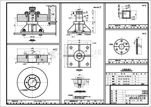 某处的平面钢闸门全套加工设计图纸-图一