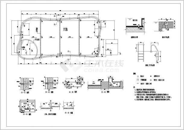 上海市某地游泳馆游泳池CAD设计图-图一