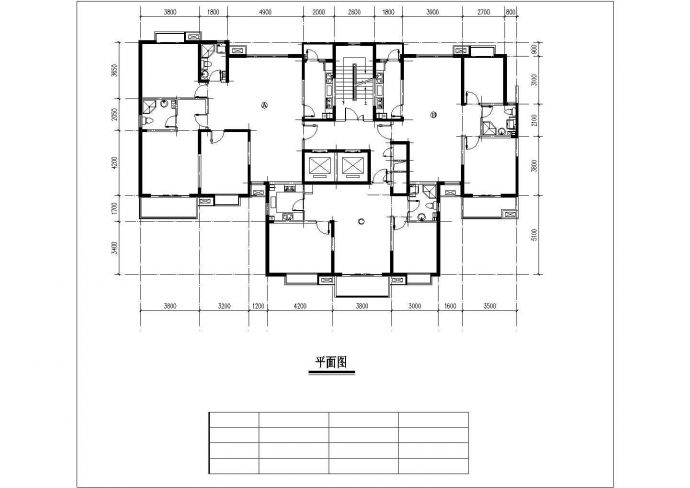 某一梯三户建筑平面CAD设计图纸_图1