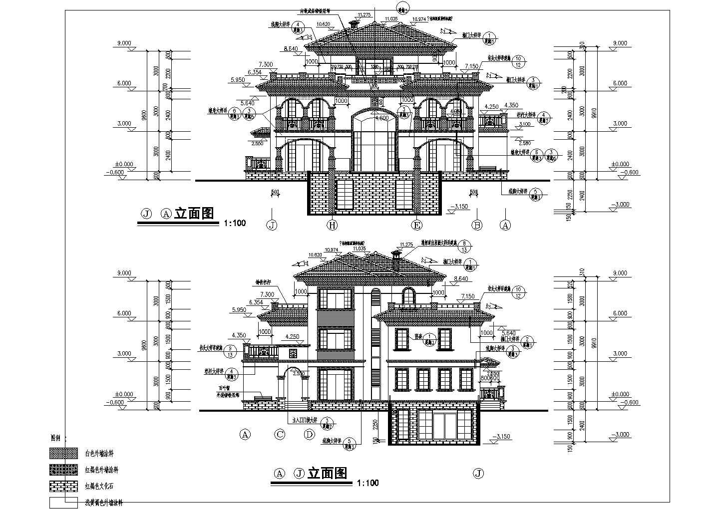 欧式豪华三层半别墅详细建筑设计图