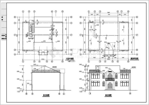 某地3层砖混结构小别墅建筑方案设计图-图二