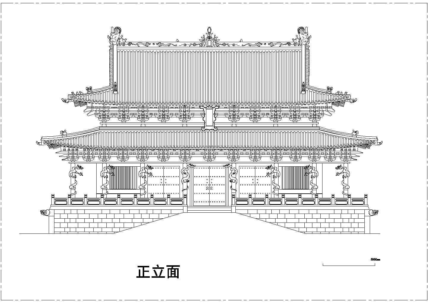山西省某古建筑古殿CAD设计立面图