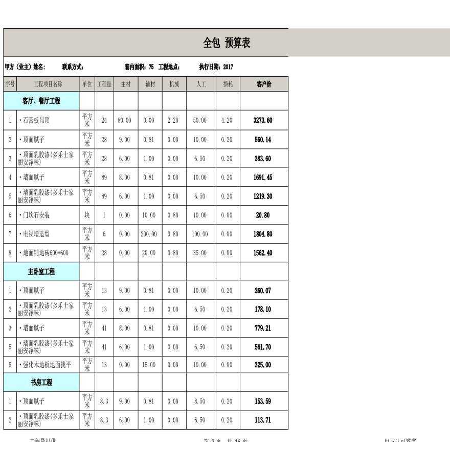 75 平米全包装修预算 2017年-图二