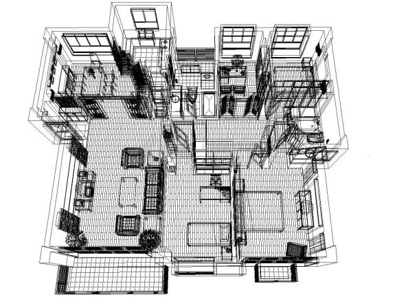 140平米住宅室内CAD三维（有3D家具）-图一