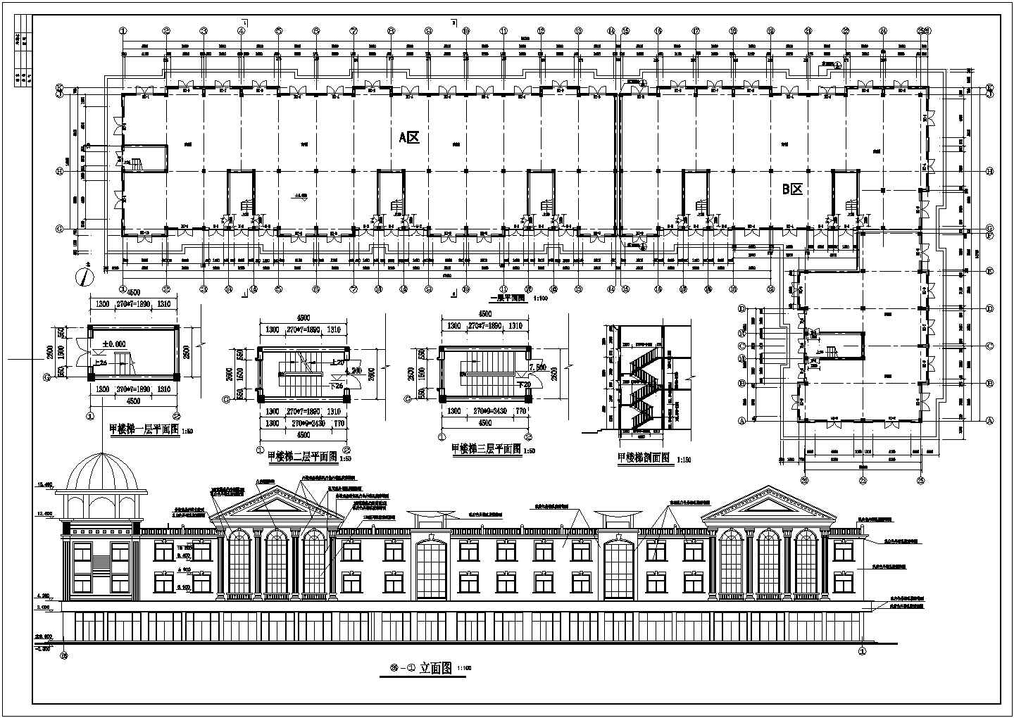 某地区4层大型商业城CAD建筑设计施工图纸