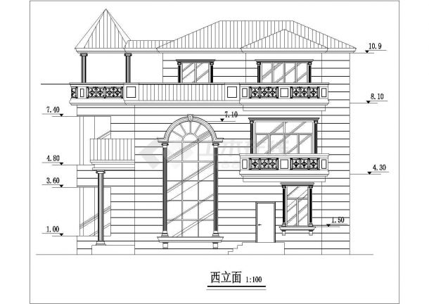 带落地窗三层坡屋顶自建房屋详细建筑设计图-图一